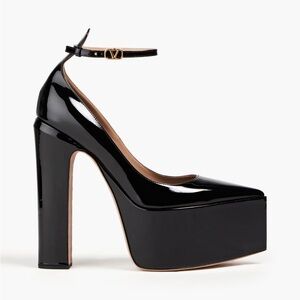 Valentino Garavani Black Patent Leather Platform Pumps with Ankle Strap